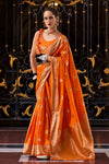 Neon Orange Handloom Satin Silk Saree