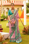 New York Pink And Teal Green Printed Patola Silk Saree