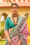 New York Pink And Teal Green Printed Patola Silk Saree