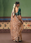 Nude Beige Organza Silk Saree with Bottle Green Contrast Blouse