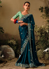 Ocean Blue Fancy Dola Silk Designer Saree