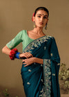 Ocean Blue Fancy Dola Silk Designer Saree