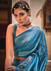 Ocean Blue Zari Woven Kanjivaram Silk Saree