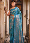 Ocean Blue Zari Woven Kanjivaram Silk Saree