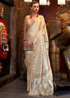 Off White And Gold Banarasi Woven Satin Silk Saree