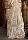 Off White And Gold Banarasi Woven Satin Silk Saree