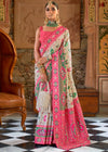 Off White and Pink Woven Banarasi Saree