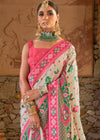 Off White and Pink Woven Banarasi Saree