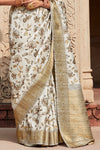 Off White Banarasi Digital Printed Saree