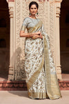 Off White Banarasi Digital Printed Saree