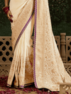 Off White Designer Banarasi Dola Silk Saree With Golden Zari Work