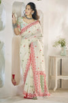 Off White Linen Cotton Saree