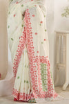 Off White Linen Cotton Saree