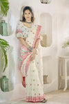 Off White Linen Cotton Saree