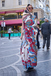 Off White Multicolor Digital Printed Satin Saree