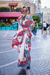 Off White Multicolor Digital Printed Satin Saree