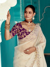 Off White Organza Saree with Embroidered Border