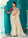 Off White Organza Saree with Embroidered Border