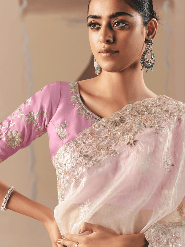 Off White Organza Silk Saree