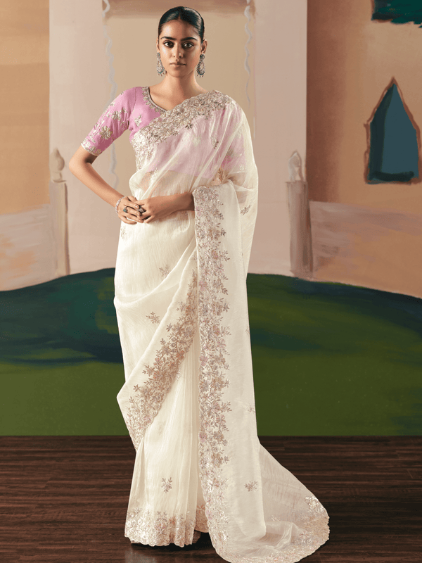 Off White Organza Silk Saree