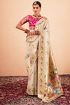 Off White Paithani Silk Saree Zari Woven