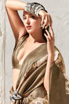 Olive Brown and Beige Banarasi Digital Printed Saree