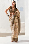 Olive Brown and Beige Banarasi Digital Printed Saree