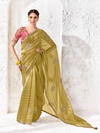 Olive Gold Embroidered Designer Organza Silk Saree With Contrast Blouse