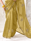 Olive Gold Embroidered Designer Organza Silk Saree With Contrast Blouse