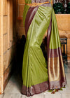 Olive Green and Brown Kanjivaram Saree