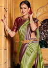 Olive Green and Brown Kanjivaram Saree