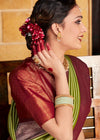 Olive Green and Brown Kanjivaram Saree