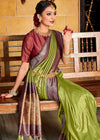 Olive Green and Brown Kanjivaram Saree