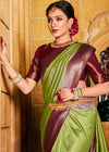 Olive Green and Brown Kanjivaram Saree