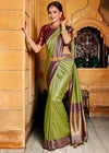 Olive Green and Brown Kanjivaram Saree