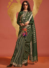 Olive Green And Gold Banarasi Soft Silk Saree