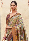 Olive Green And Purple Dharmavaram Silk Saree