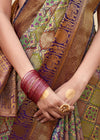 Olive Green And Purple Dharmavaram Silk Saree