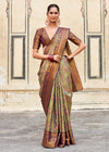 Olive Green And Purple Dharmavaram Silk Saree