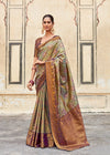 Olive Green And Purple Dharmavaram Silk Saree