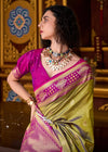 Olive Green Banarasi Silk Saree With Contrast Blouse