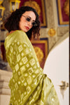 Olive Green Banarasi Tissue Silk Saree