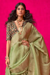 Olive Green Banarasi Tissue Silk Saree