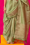 Olive Green Banarasi Tissue Silk Saree