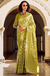 Olive Green Banarasi Tissue Silk Saree