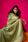 Olive Green Banarasi Tissue Silk Saree