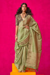 Olive Green Banarasi Tissue Silk Saree