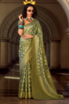 Olive Green Banarasi Tissue Silk Saree