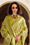 Olive Green Banarasi Tissue Silk Saree