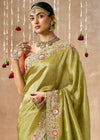 Olive Green Bridal Zari Woven Pure Tissue Dola Silk Saree